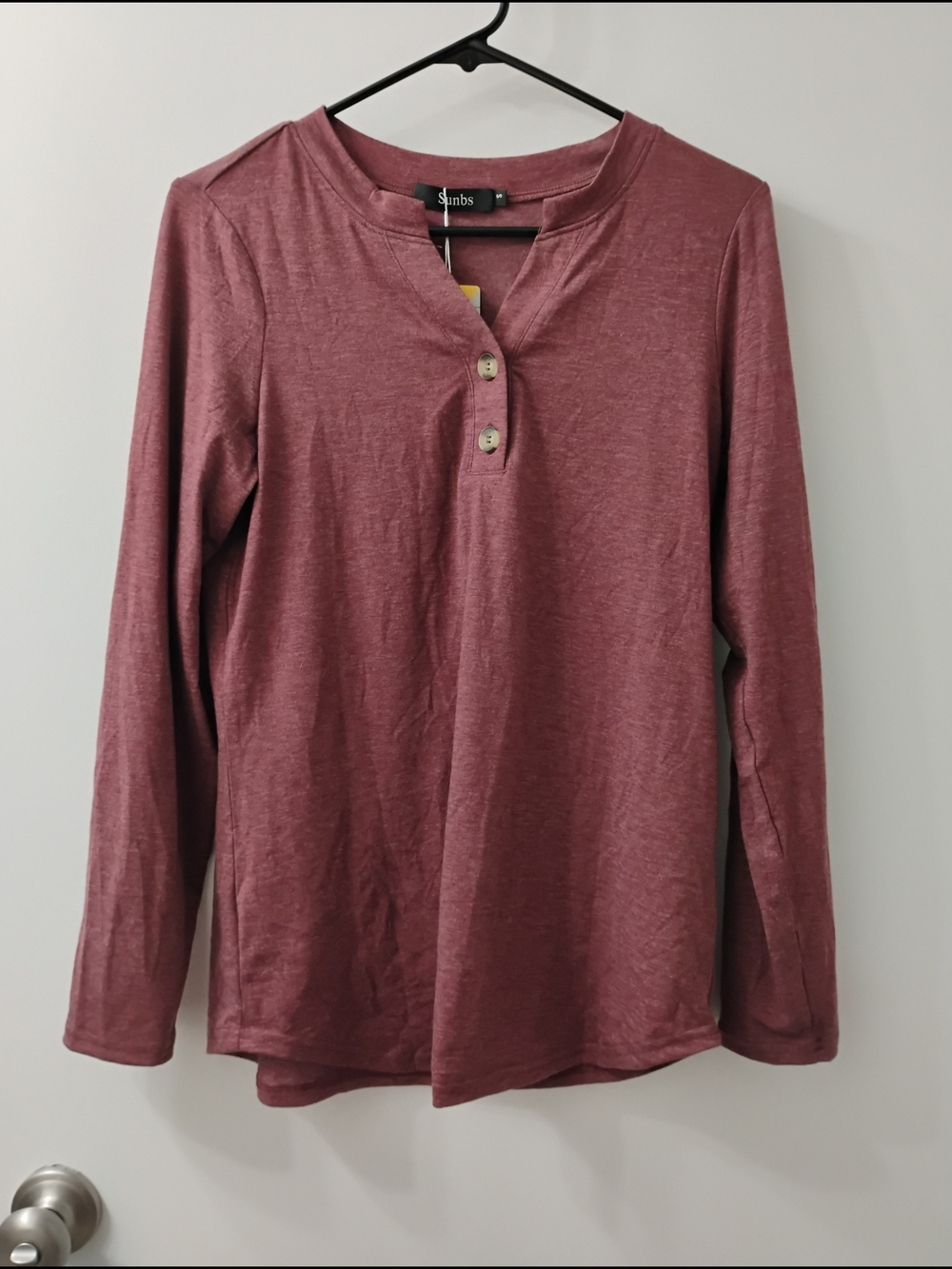Sundry Women's Long Sleeve Henley Top - Mauve
